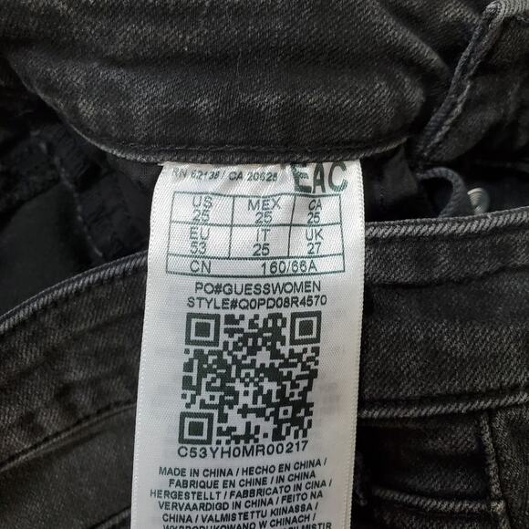 Guess | High Waist Distressed Button Up Shorts with Rhinestone Logo on Back - Picture 7 of 9